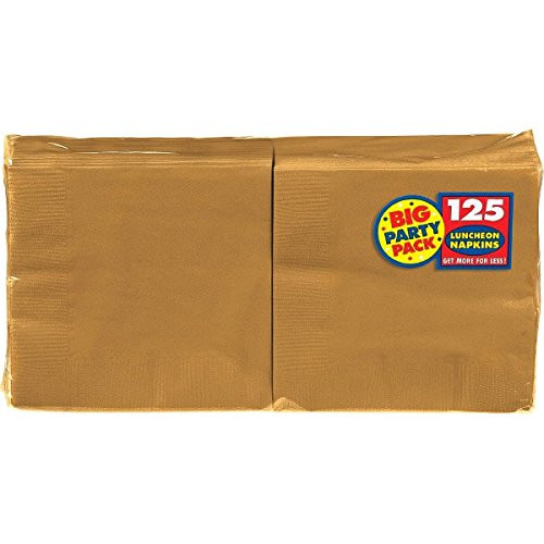 Amscan Big Party Pack 125 Count Luncheon Napkins, Gold