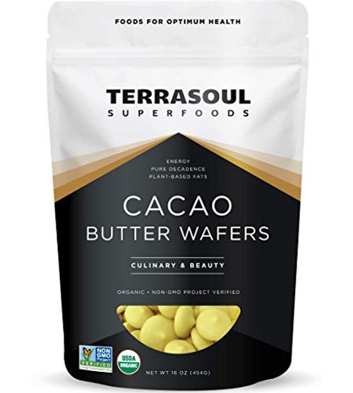 Terrasoul Superfoods Organic Cacao Butter Wafers  1 Lb - Raw   Keto   Vegan   Unrefined