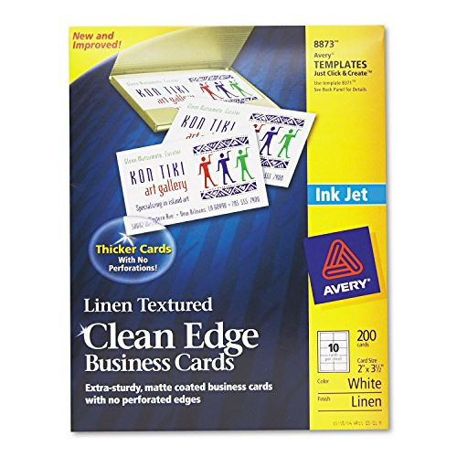 Avery Printable Business Cards  Inkjet Printers  200 Cards  2 x 3.5  Clean Edge  Heavyweight  Linen Textured  8873