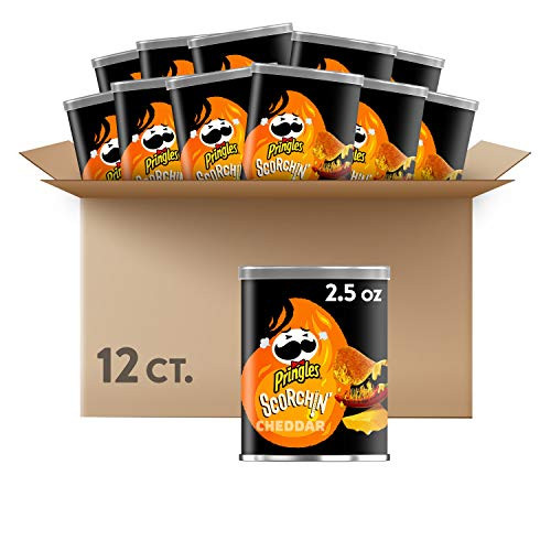 Pringles Scorchin   Potato Crisps Chips  Cheddar  Snacks On the Go  2.5oz Can Pack of 12