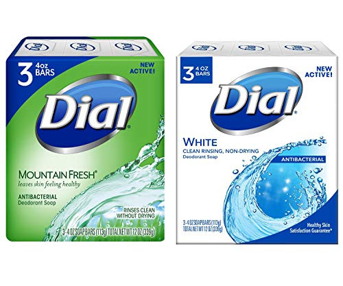 Dial Antibacterial Deodorant Bar Soap 4 oz Bundle of 6  3 White Bars  plus 3 Mountain Fresh Bars
