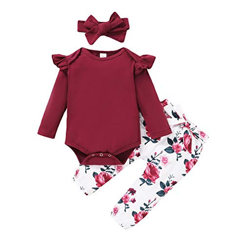 Renotemy Infant Baby Clothes Girl Newborn Outfits Romper Bodysuit Floral Pants 0-3 Months Baby Girl Clothes Outfit Sets