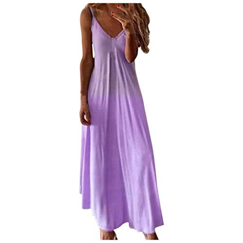 Dresses for Women Casual Women Sleeveless Loose Maxi Dresses Casual Summer V-Neck Boho Vintage Long Dresses Beach Sundress Purple