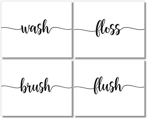 Bathroom Decor - Wash Brush Floss Flush Wall Art - Set of 4 Prints - 8x10 - Unframed