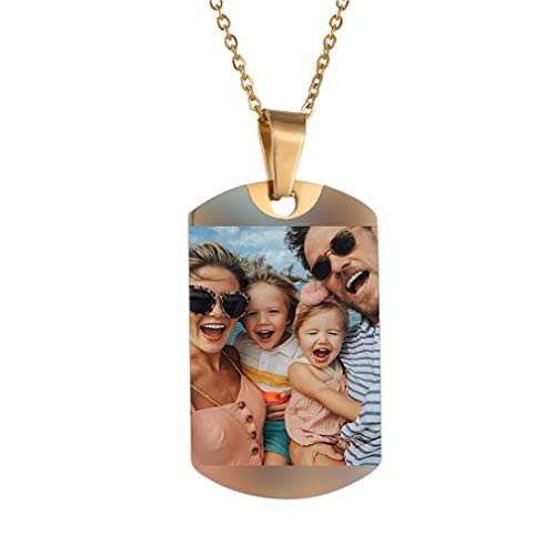 Personalized Picture Necklace Custom Photo Text Dogtags Necklace Engraved Any Name Customized Silicone Photo Military Card Stainless Steel Necklaces for Women Girl Jewelry  Dogtags-Gold
