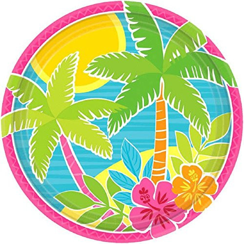 Sun-Sational Summer Luau Party Beach Summer Scene Round Plates Tableware  Paper  7 inch  Pack of 60