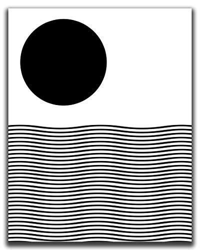 Abstract Geometric Sun  and  Sea Ocean Waves Wall Art Print - 11x14 inch UNFRAMED Print - Modern  Minimal  Black  and  White - Scandinavian  Nordic  Mid Century Modern Decor