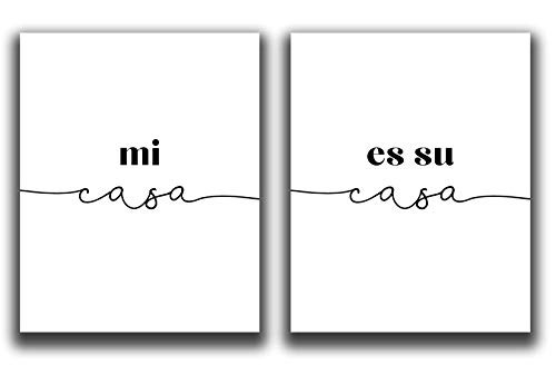 Guest Room Decor - Set of 2-8x10 inch UNFRAMED Prints - Mi Casa Es Su Casa Sign - Black  and  White Typography Wall Art
