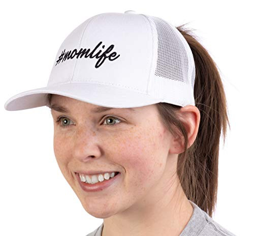 Momlife   Ponytail Trucker Hat  Funny Cute Mom Life Mommy Mother Pony Tail Cap - White Momlife   Ponytail Trucker Hat  Funny Cute Mom Life Mommy Mother Pony Tail Cap - White