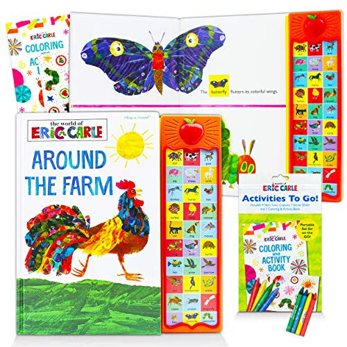 Eric Carle Sound Books Set for Kids Toddlers - Around The Farm World of Eric Carle Board Book Bundle with Coloring Book and Stickers  Eric Carle Books for Kids