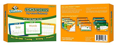 Channies Visual Dry Erase Flashcards for Pre-K Through First Grade Students to Learn to Trace  Practice  and Write Their First 100 Sight Words  Ages 3 plus  5.5 x 4.25