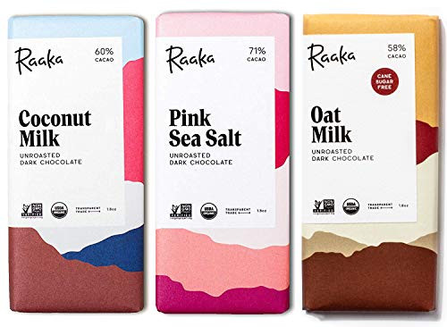Raaka Chocolate Dairy-Free Pack   Gourmet Bean-to-Bar Dark Chocolate   Organic  Kosher  Vegan  Gluten-Free   Chocolate Lovers Gift   1.8oz Bars  3-Pack