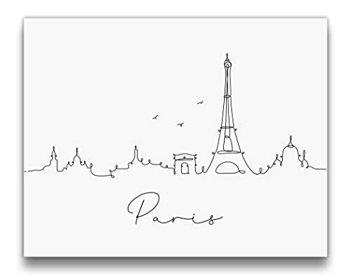 Paris Skyline Pen and Ink Line Drawing Wall Decor   Black and White 14x11 UNFRAMED Modern Minimalist Print   France Cityscape Wall Art