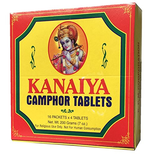 Kanaiya Camphor Tablets from India - 200 Grams - 64 Tablets  16 Blocks of 4  Brand