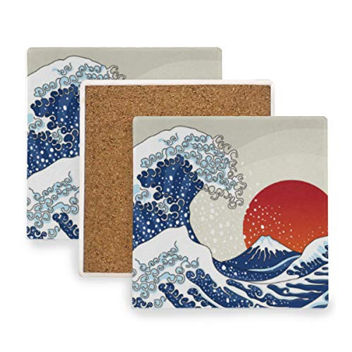 AGONA Absorbent Drink Coasters Japanese Ocean Great Wave Kanagawa Sun Coasters for Drink Ceramic Stone Coasters with Cork Backing Prevent Furniture from Dirty Scratched Square Bar Coasters Sets 1pcs AGONA Absorbent Drink Coasters Japanese Ocean Great Wave Kanagawa Sun Coasters for Drink Ceramic Stone Coasters with Cork Backing Prevent Furniture from Dirty Scratched Square Bar Coasters Sets 1pcs
