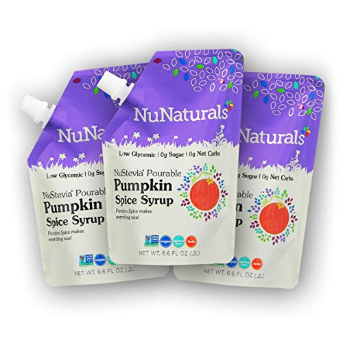 NuNaturals Pumpkin Spice Flavored Syrup  Natural Plant Based Sweetener  Sugar-Free  3 Pack 6.6 oz