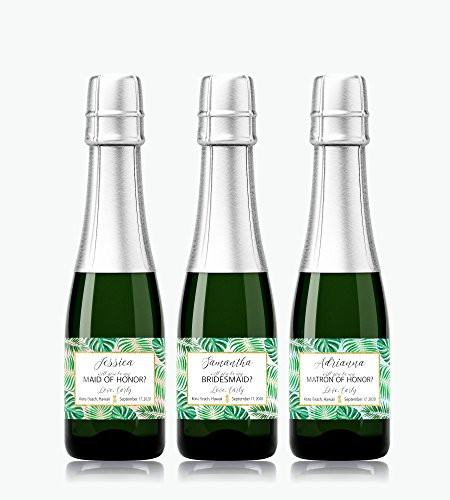 Tropical Be My Bridesmaid Mini Champagne Labels Beach ...