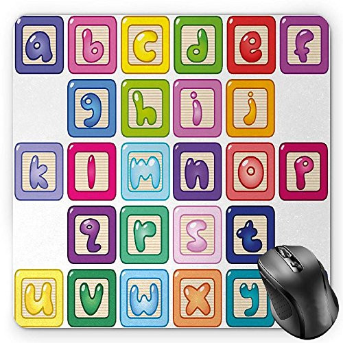 BGLKCS Educational Mouse Pad by  Colorful Lower Case Alphabet Blocks Cute Kids Font ABC Cartoon Style Typography  Standard Size Rectangle Non-Slip Rubber Mousepad  Multicolor