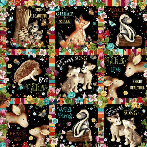 Peace in The Forest Scenic Blocks 44x24inches Panel - 9 Blocks per Panel - 100 percent Quilting Cotton Fabric - Sold by Panel