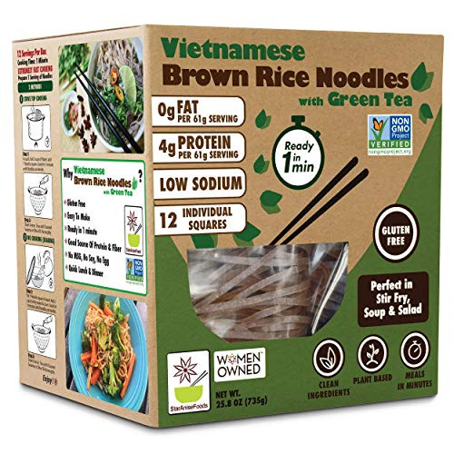 Rice Noodles  Brown Rice Noodles  Ramen Noodles Alternative  Non-GMO  Pad Thai Noodles  Star Anise Foods  Brown Rice Noodles with Green Tea  12 servings