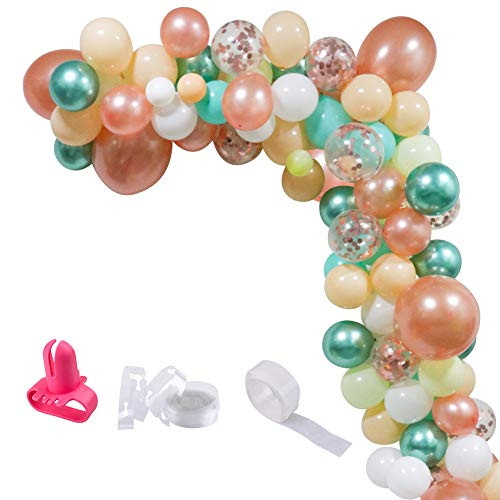 UTOPP Balloon Garland Kit  and  Balloon Arch  Baby Shower Balloons Decorations Backdrop Arch Garland  Teal and Rose Gold Confetti Latex Balloons Champagne Sea White Balloons Metallic Green Balloons 95Pcs