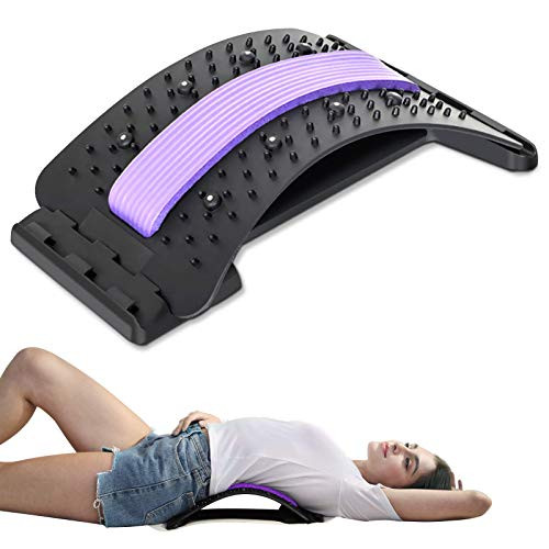 TUOCON Back Stretcher Lower Back Pain Relief Treatment Spine Deck Back Stretcher  Spine Stretcher Device Back Stretching Machine Back Decompression Sciatica Pain Relief Lumbar Stretcher Lower Back Support with Magnetic Acupressure Points  Black Purpl