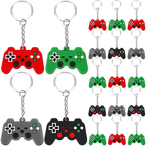 24 Pieces Video Game Keychain Game Controller Keychain Game Party Controller Keychain Video Game Handle Keychains Video Key Ring for Video Game Party Favors Birthday Baby Shower  4 Colors