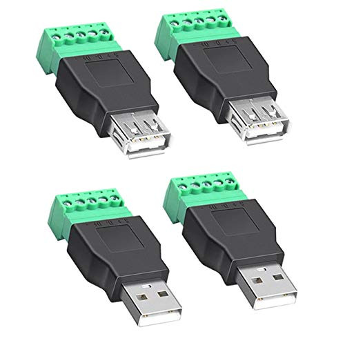 USB 2.0 Type A Screw Terminal Block Connector USB 2.0 A Male Female Plug to 5 Pin Way Female Male Bolt Screw Shield terminals Pluggable Type Adapter Connector Converter 300V 8A  4PCS