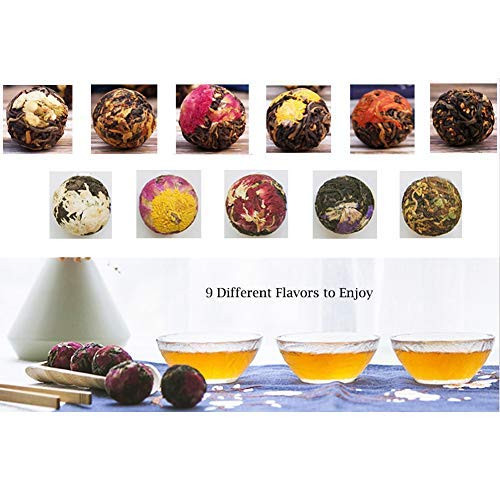 Organic Blooming Flower Black Tea Balls Kit Natural Herbal Blooming Tea Gift Handmade Press Art Ball Teas - 9 Different Flovors Flowering Black Tea Variety Pack