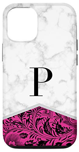 iPhone 12 12 Pro Floral Pink Color Block Initial Letter P Monogram Classy Case