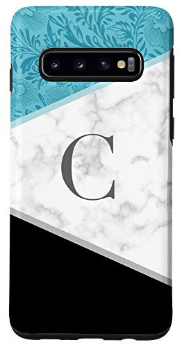 Galaxy S10 Classy Initial Letter C Monogram Gift Color Block Teal Black Case