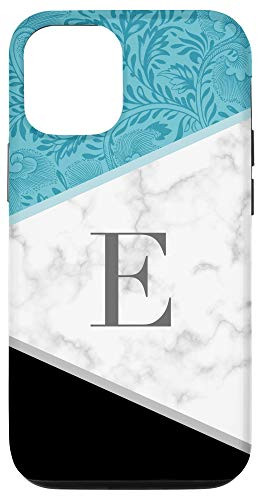 iPhone 12 12 Pro Classy Initial Letter E Monogram Gift Color Block Teal Black Case