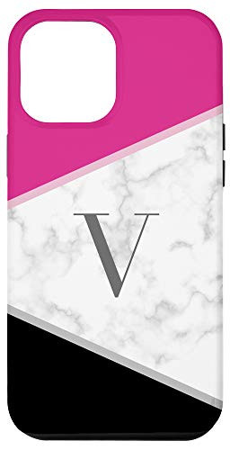 iPhone 12 Pro Max Color Block Geometric Initial Letter V Monogram Pink Black Case
