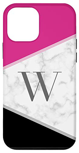 iPhone 12 mini Color Block Geometric Initial Letter W Monogram Pink Black Case