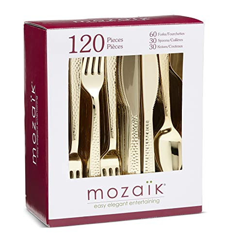 Mozaik Premium Plastic Hammered Assorted Gold Cutlery  120 Pieces