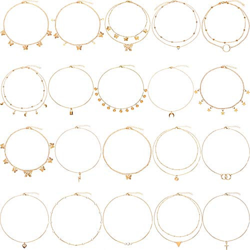 Hicarer 20 Pieces Gold Simple Necklace Layered Choker Necklace Adjustable Pendant Necklace Multilayer Choker Chain Coin Moon Star Butterfly Pendant Necklaces Set for Women Girls Hicarer 20 Pieces Gold Simple Necklace Layered Choker Necklace Adjustable Pendant Necklace Multilayer Choker Chain Coin Moon Star Butterfly Pendant Necklaces Set for Women Girls