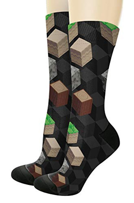 Gamer Socks Mine World Building Craft Blocks 1-Pair Novelty Crew Socks Gamer Socks Mine World Building Craft Blocks 1-Pair Novelty Crew Socks