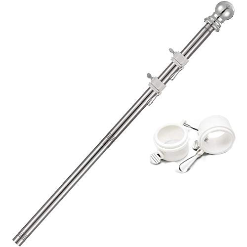 GLORYA 5ft Flag Pole Without Bracket - 1 inch American Flag Pole Kit for Outdoor - House Tangle-Free Flagpole with Clips - Stainless Steel Spinning Flag Pole for Residential and Commercial