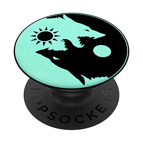 Mint Teal  Ying Yang Wolf  Sun Moon  Yin Yang Zen Dog Spirit PopSockets PopGrip  Swappable Grip for Phones  and  Tablets