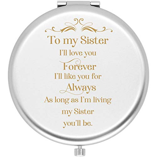 Muminglong Frosted Compact Makeup Mirror for Sister from Sister Brother  Birthday  Christmas Ideas for Sister-Sister I love you forever  silver