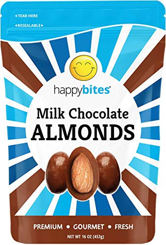Happy Bites Milk Chocolate Covered Almonds - Pure Milk Chocolate - Resealable Pouch Bag  1 Pound