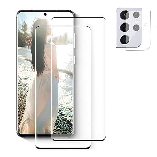 2 Pack plus1  Screen Protector for Samsung Galaxy S21 Ultra  Tempered Glass  with Camera Lens Protector 9H Hardness 3D Curved Full Coverage Case Friendly HD Glass Film for Samsung Galaxy S21 Ultra 5G