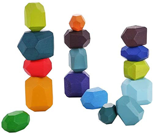 Colored Wooden Stone Balancing Blocks  Lightweight Natural Stones Stacking Games Small Building Blocks Game for Kids Educational Toys  16pcs