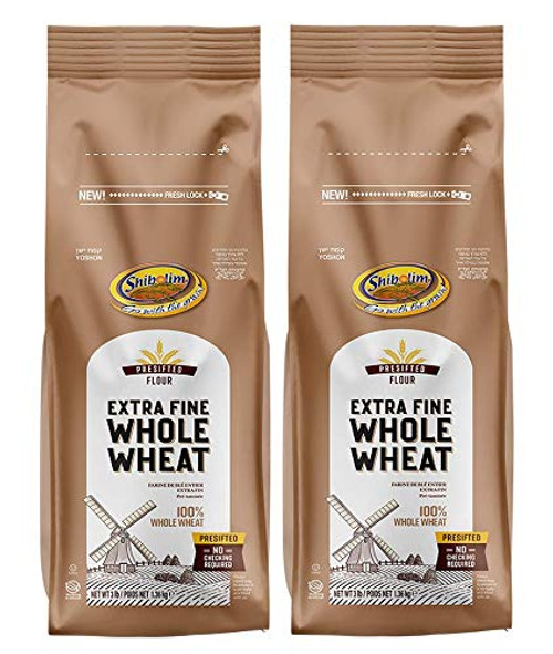 Shibolim  Extra Fine  Stone Ground Whole Wheat Flour  48oz  2 Pack  Total 6 Pounds   Resealable Bag  100 percent Whole Grain  Presifted  A Premium Quality Product
