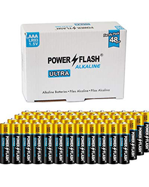 POWER FLASH AAA Batteries with Fresh Date - 48 Pcs Family Pack - Ultra Long-Lasting Triple A Alkaline Battery POWER FLASH AAA Batteries with Fresh Date - 48 Pcs Family Pack - Ultra Long-Lasting Triple A Alkaline Battery