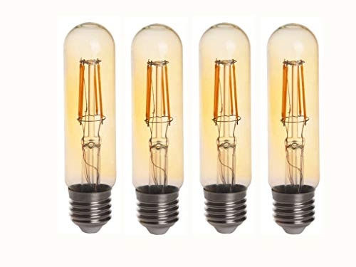 JKLcom Vintage Edison LED Bulb T10/T125 LED Bulbs 4W Antique COB Tubular Filament LED Bulb Tubular Edison Style LED Filament Bulb T10,Dimmable,E26/E27 Base,Warm White 2300K,Amber Glass Cover,Pack of 4