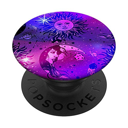Cute Purple Sun Moon Stars Boho Bohemian Pattern PopSockets PopGrip  Swappable Grip for Phones  and  Tablets