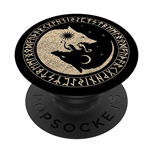 Geri  and  Freki Odin Wolves Viking Odin Wotan Germanic Moon Sun PopSockets PopGrip  Swappable Grip for Phones  and  Tablets