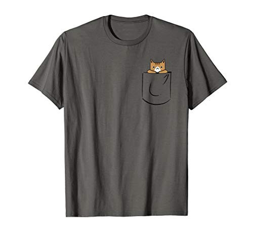Cute Cat In Pocket T-Shirt  Kitty Cat Cartoon Tee