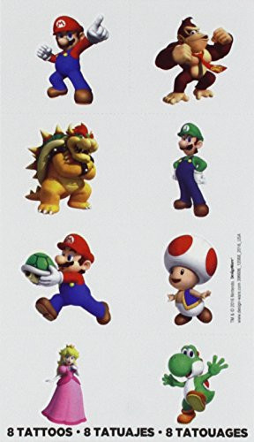 Amscan Super Mario Brothers Birthday Party Temporary Tattoo Favors, Multicolor, 2" x 1 3/4"